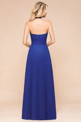 Stylish Halter Backless Royal Blue Bridesmaid Dress Affordable with Ruffle-27dress
